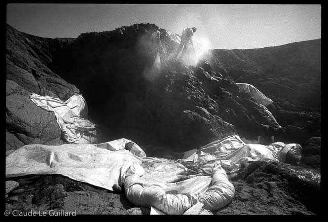 marée noire de l'Erika, operations de dépollution, Houat, 21/05/2001